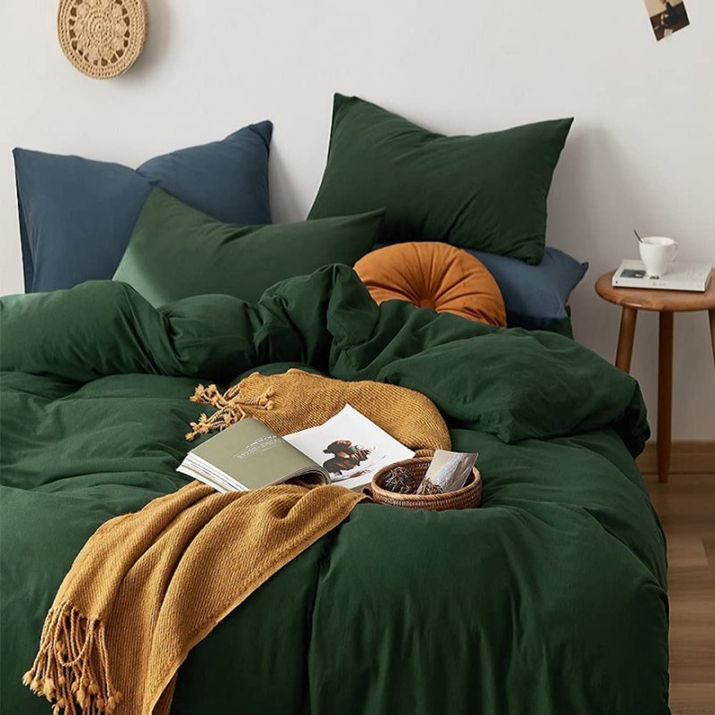 Nayoroom 3 Piece Dark Green Microfiber Duvet Cover Set